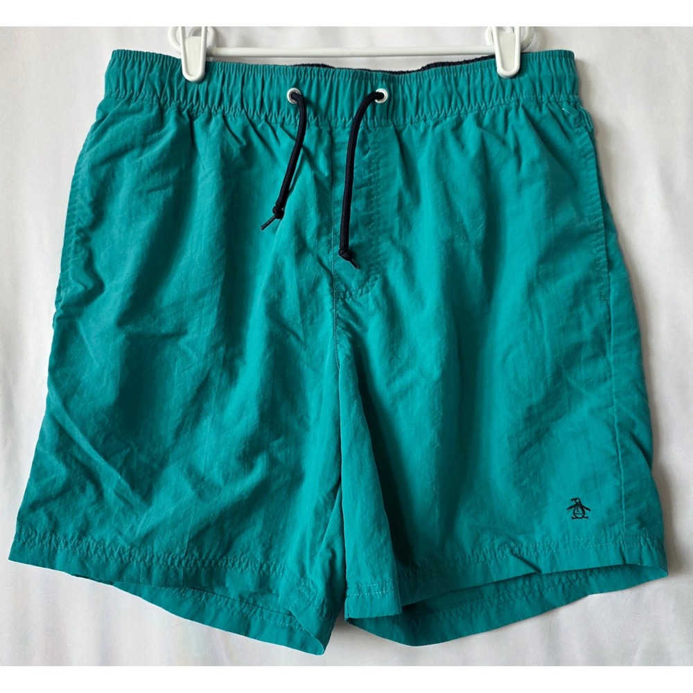 Original Penguin Mens Swim Trunks Teal Green Mesh Lined Board Shorts Small